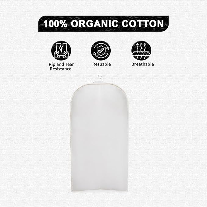 100% Cotton Garment Bag | Long | Breathable Garment Bags for Hanging Clothes | Garment Storage Bag for Long Dresses & Coats Storage | Pack of 1 (42 Inch)