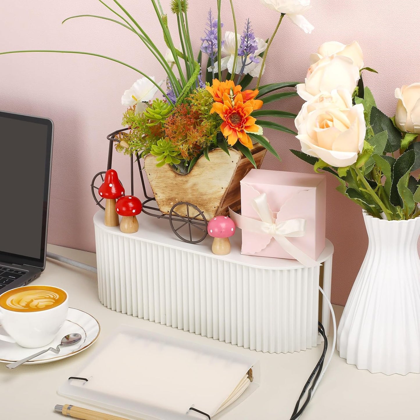 Marsui 2 Pcs Cable Management Box Cord Hider Organizer with 46 Pcs Cable Management Kit Wire Box for Power Strips Surge Protectors Desk TV Computer Wires Home Office(White)