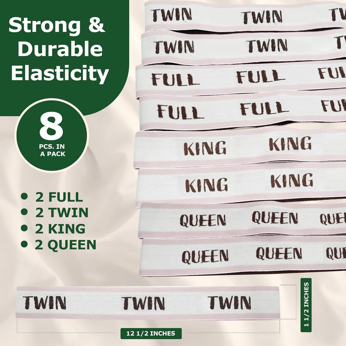 ECOHomes Bed Sheet Organizer and Storage Size Label Bands | Bed Sheets Set Organizers for Linen Closet Organization - Elastic Bedding Band Labels for Organizing Bedsheet (Mix 8PCs Pack | Cream)