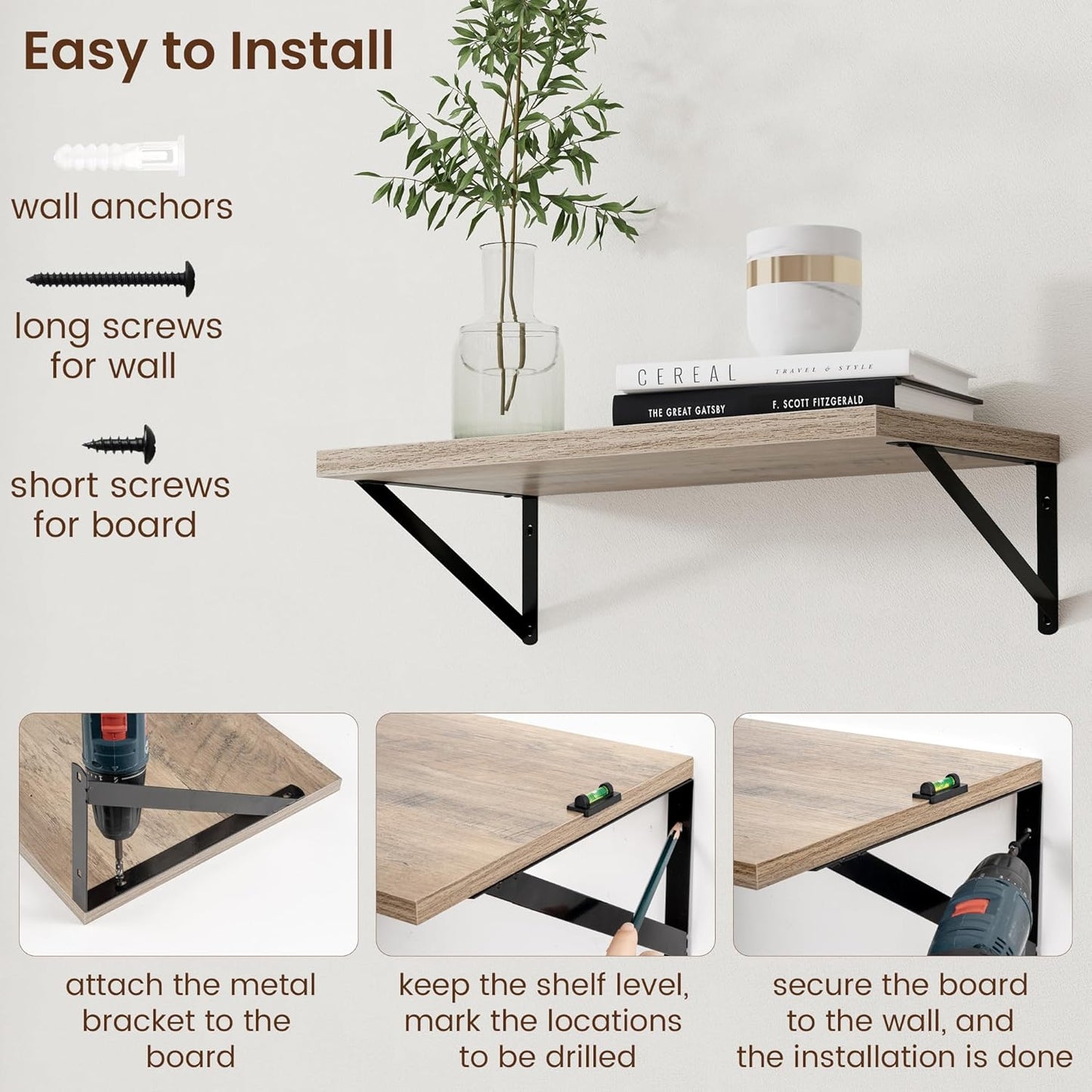 Axeman 12 Inch Deep Floating Shelves for Wall - 24 Inch Wide x 12 Inch Deep Wall Shelves Set of 2 - Rustic Grey Wood Floating Shelves for Living Room