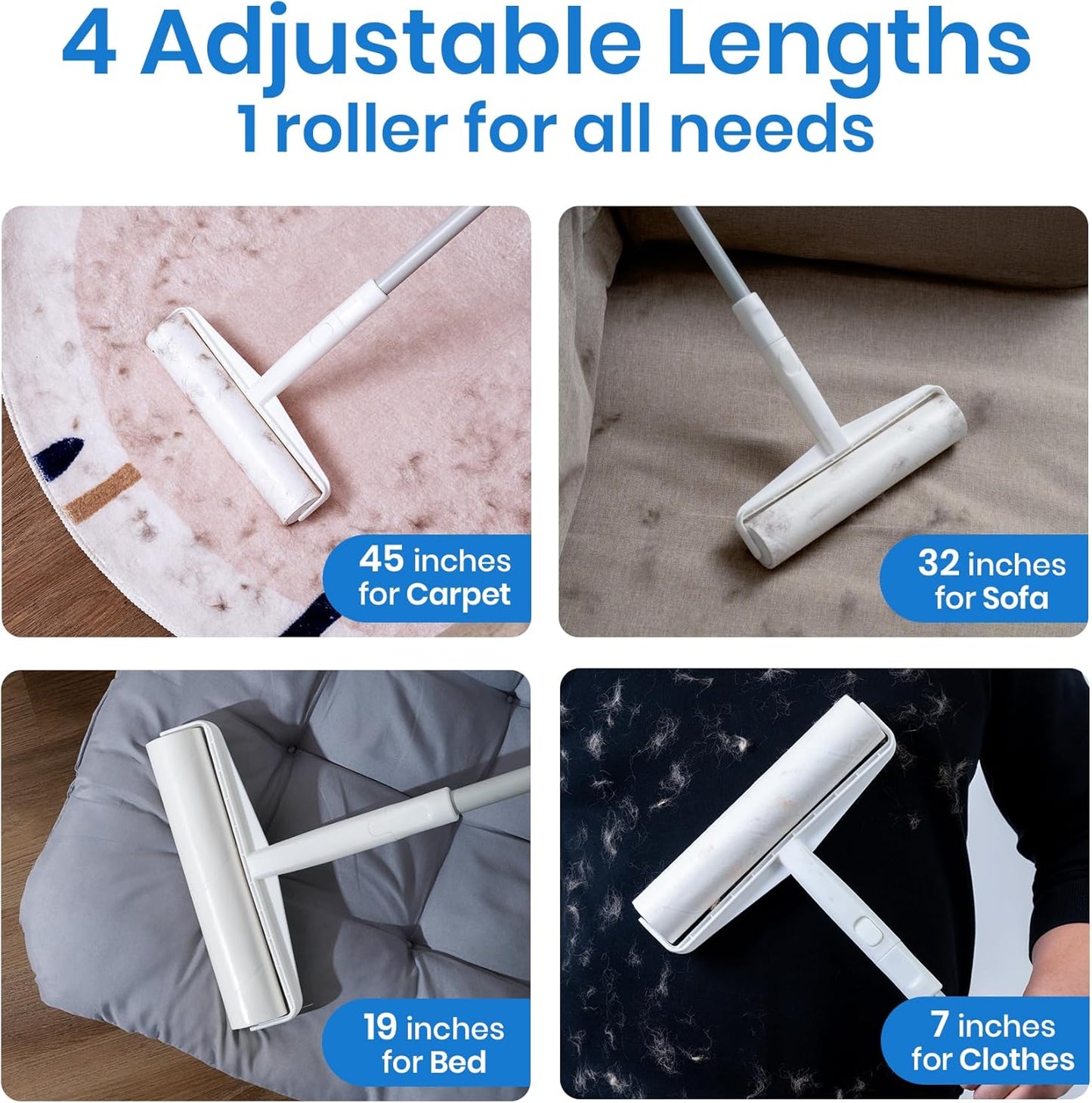 DELOMO Large Lint Roller for Floor & Carpet – 9.45" Extra Sticky Long Handle Roller with 360 Sheets, Easy-Peel Sticky Roller Mop for No-Bending Cleaning of Pet Hair on Couch, Furniture, Bed, Rug