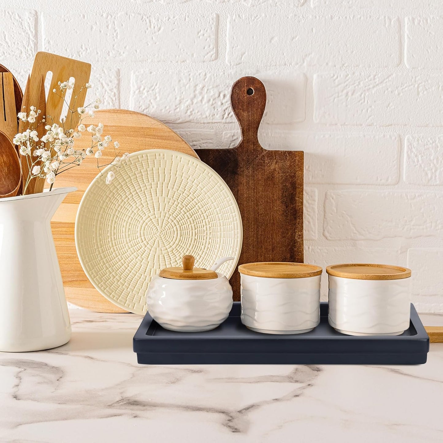 Acacia Wood Decorative Vanity Tray - 11.8 x 5.9 inches Suitable for Countertop Bathroom Sink Dresser Toilet Tank - Modern Decor Tray for Keys Wallets Towels Perfumes Plant Pots (Black)