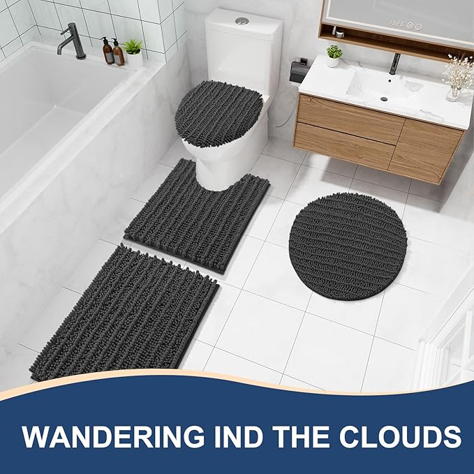 Arotive Luxury Chenille Bathroom Rug Mat, Extra Soft Thick Absorbent Shaggy Bath Rugs, Non-Slip Machine Wash Dry, Plush Bath Mats for Bathroom, Shower and Tub, 36x24, Dark Grey