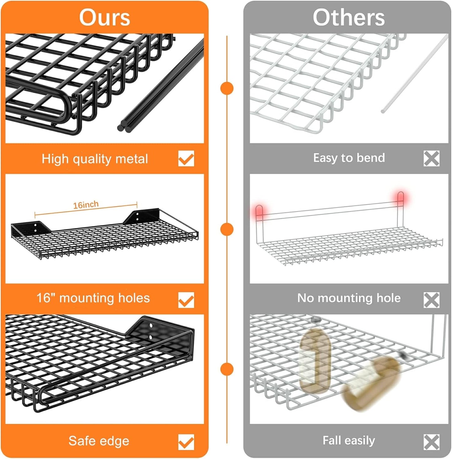 WALMANN 2 Pack Garage Wall Shelf, 23.5" x 12" Wall Mounted Storage Shelves for Garage, Closet, Laundry Room, Heavy Duty Wall Shelving, Holds Up to 65 lbs(Black)