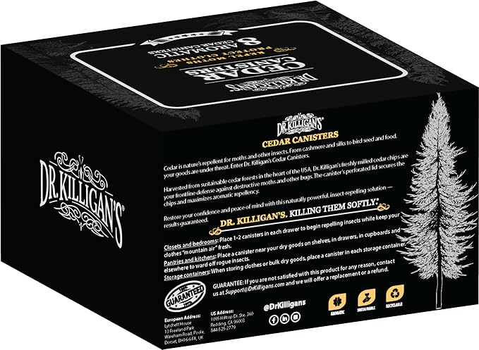 Dr. Killigan's Cedarwood Chip Canisters - Moth Repellent for Closets, Cedar Blocks for Clothes Storage, Drawer Deodorizers, 8 Reusable Tins with Wood Shavings