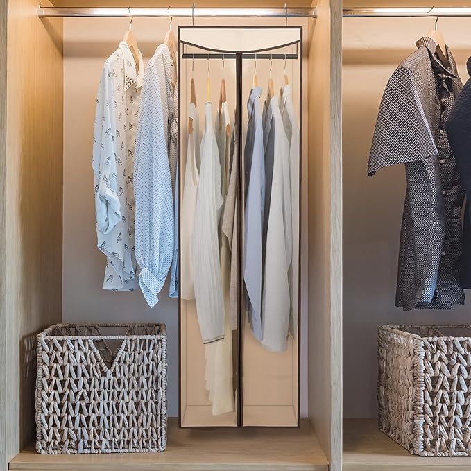 STORAGE MANIAC 2-Pack Hanging Garment Bag Zipper Cover with Sealed Clear Window, Long Garment Cover for Closet Storage Wardrobe Clothes Protector, Large Garment Storage Bag for Dresses,Suits, Beige