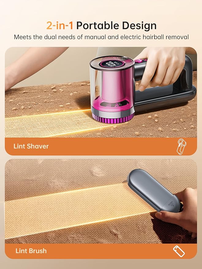 DRFLASH 2-in-1 Fabric Shaver Rechargeable - 3 Speeds Lint Remover with Digital LED Display & Type-C Fast Charging Port, Electric Sweater Defuzzer for Clothes, Furniture, Couch, Blanket