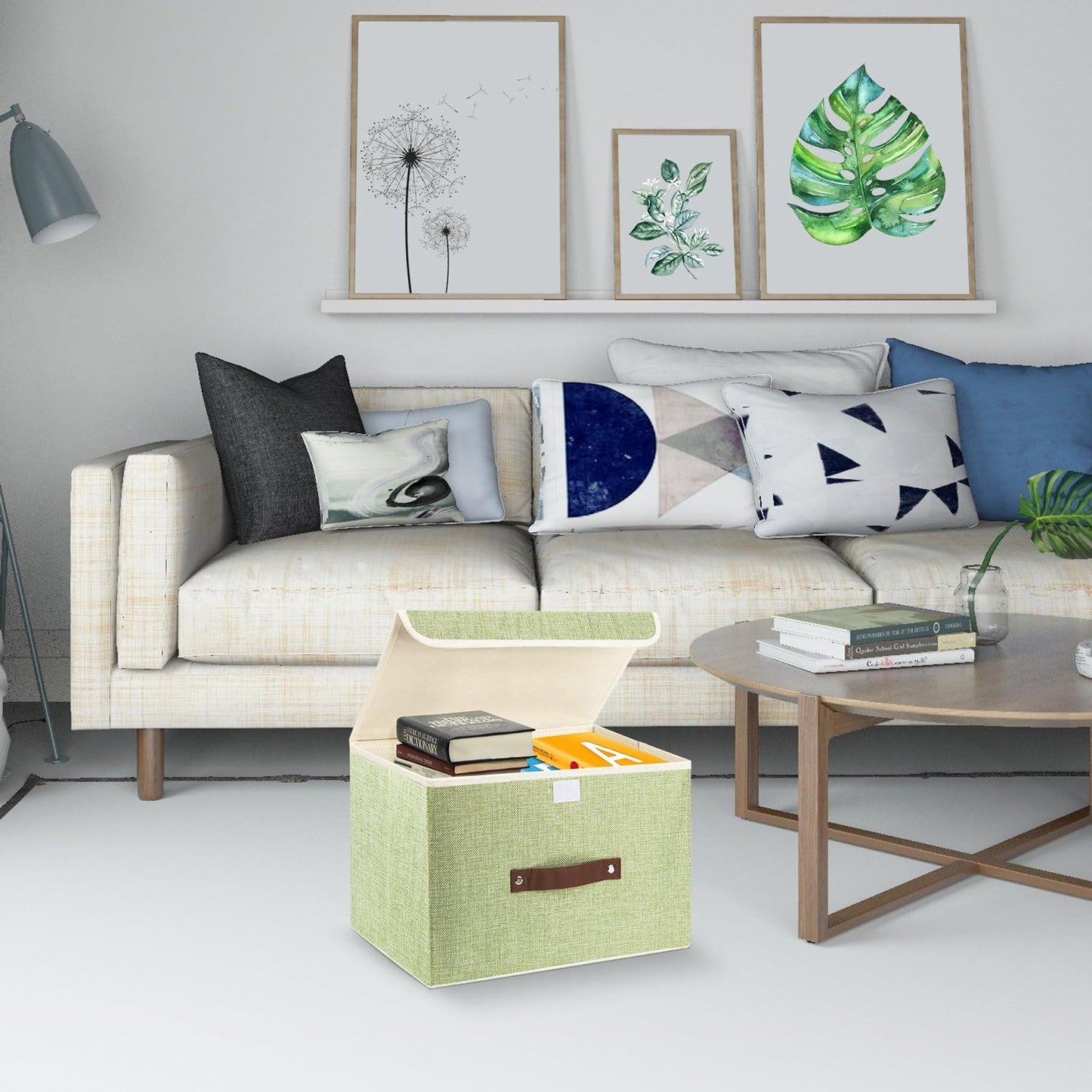 TYEERS Collapsible Storage Boxes, Washable Fabric Storage Bins with Lids, 14.9x9.8x9.8 inches, 2 Pack, Green