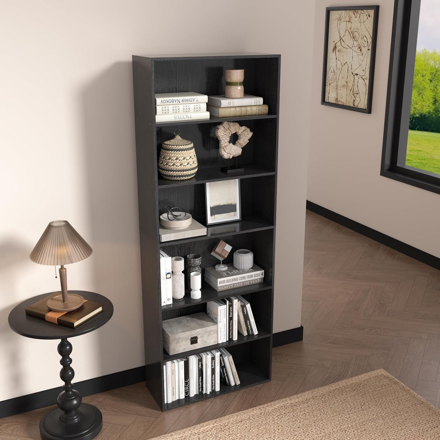 Wooden 6 Cube Storage Organizer,6 Tier Low Bookcase Storage Display Organizer, 64 Inch Versatile Cubes Shelf and Cubby Unit for Any Space (Black, 6 Cube-W(23.6inch)