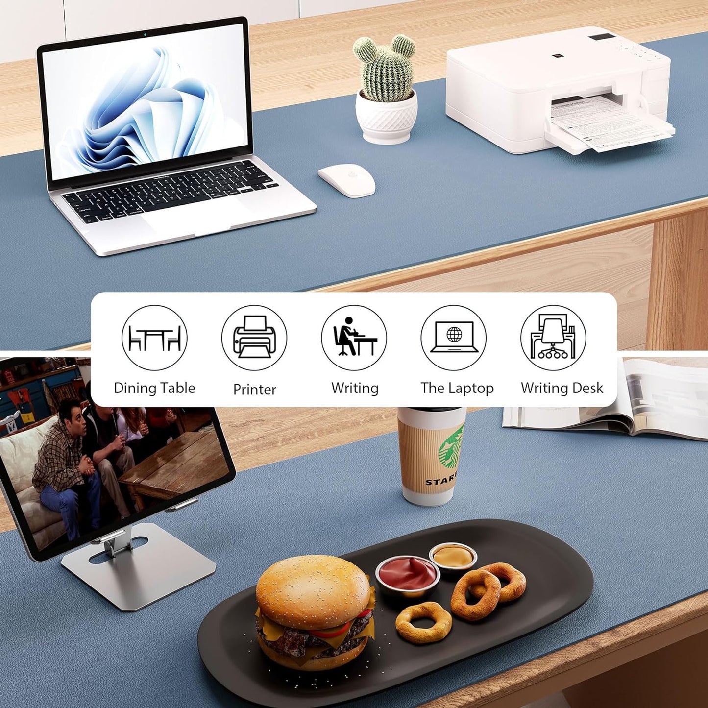 Aothia Leather Desk Pad Protector, Office Desk Mat, Large Mouse Pad, Laptop Desk Pad, Non-Slip PU Leather Desk Blotter, Waterproof Desk Writing Pad for Office and Home (Denim Blue, 47" x 24")