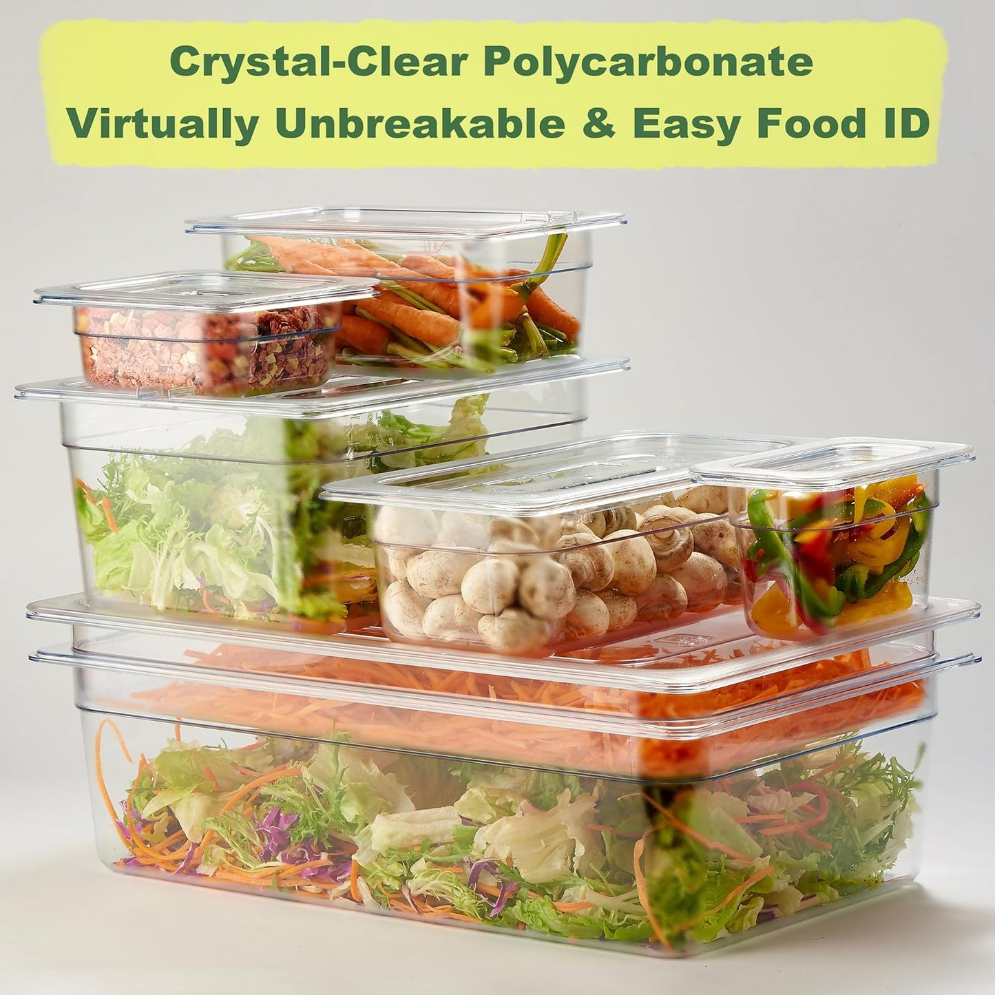 CURTA 6-Pack 1/6 Size 4" Deep NSF Polycarbonate Food Pans | Dishwasher & Freezer Safe Clear Container for Prep Tables, Buffet, Salad Bar, Commercial & Home Kitchen