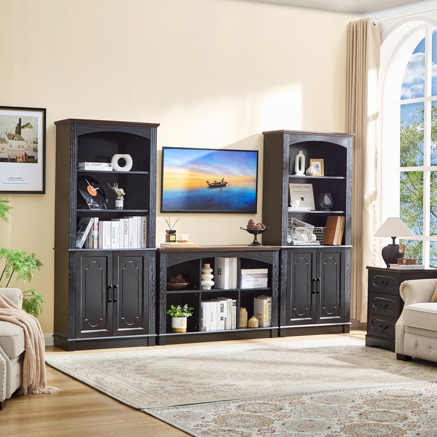 Black Bookshelf, 6-Cube Bookcase and Kids Bookshelf, Wooden Storage Cabinet with Cube Organizer, Modern Book Shelf for Bedroom Furniture, Living Room, Office Storage, Toy Organizer, Display Cabinet