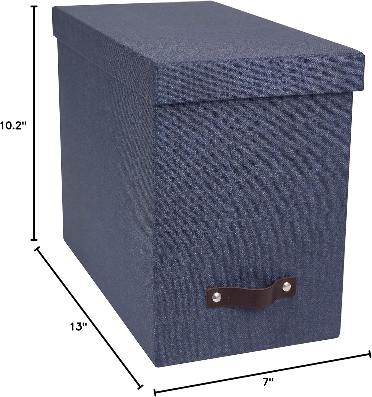 Bigso John Desktop File Box | File Storage Box and Document Organizer for Important Paperwork | Durable Hanging File Box with a Lid and Leather Handle | 7.4’’ x 13’’ x 10.4’’ | Blue