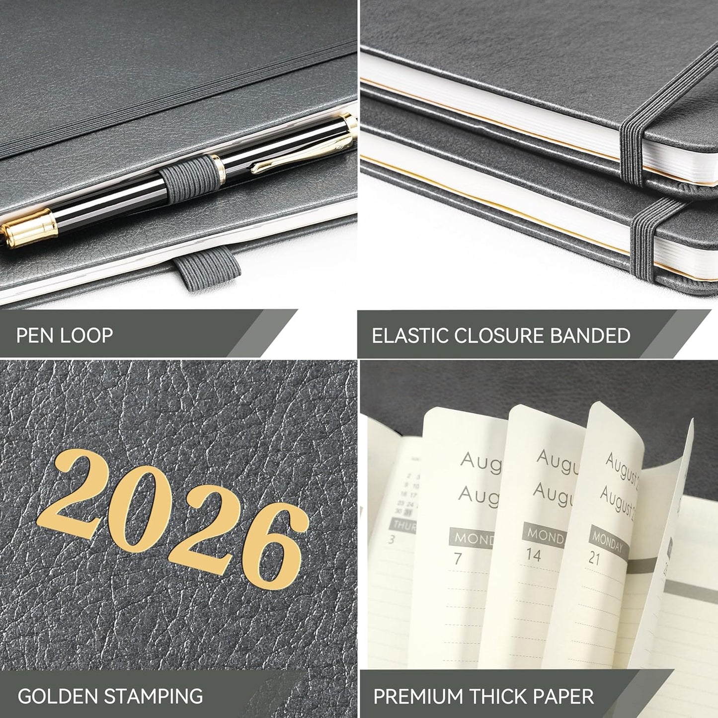 2026 Planner - Weekly and Monthly Planner 2026, 8.5"x11", Jan.2026 - Dec.2026, Leather Hardcover, 12 Monthly Tabs, Pen Loop, Elastic Closure, Pocket, Grey