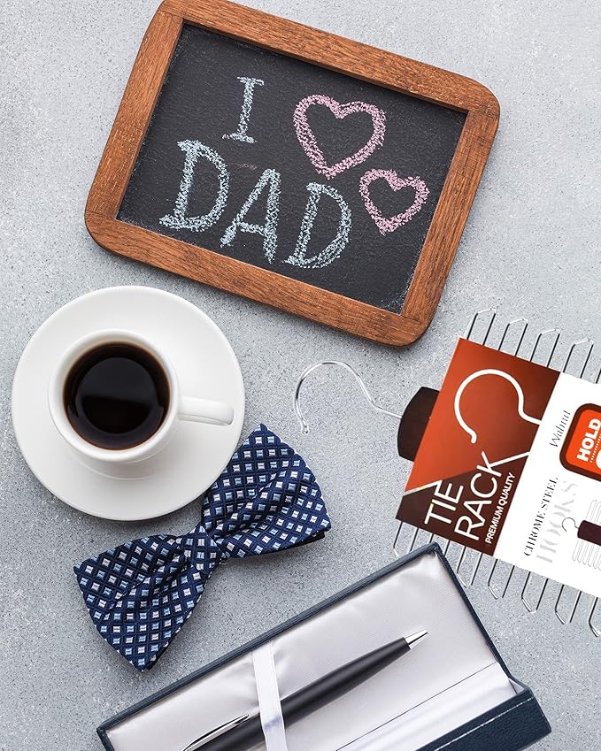 Umo Lorenzo 2 Pack Premium Wooden Necktie and Belt Hanger, Walnut Wood Center Organizer and Storage Rack with a Non-Slip Finish - 20 Hooks