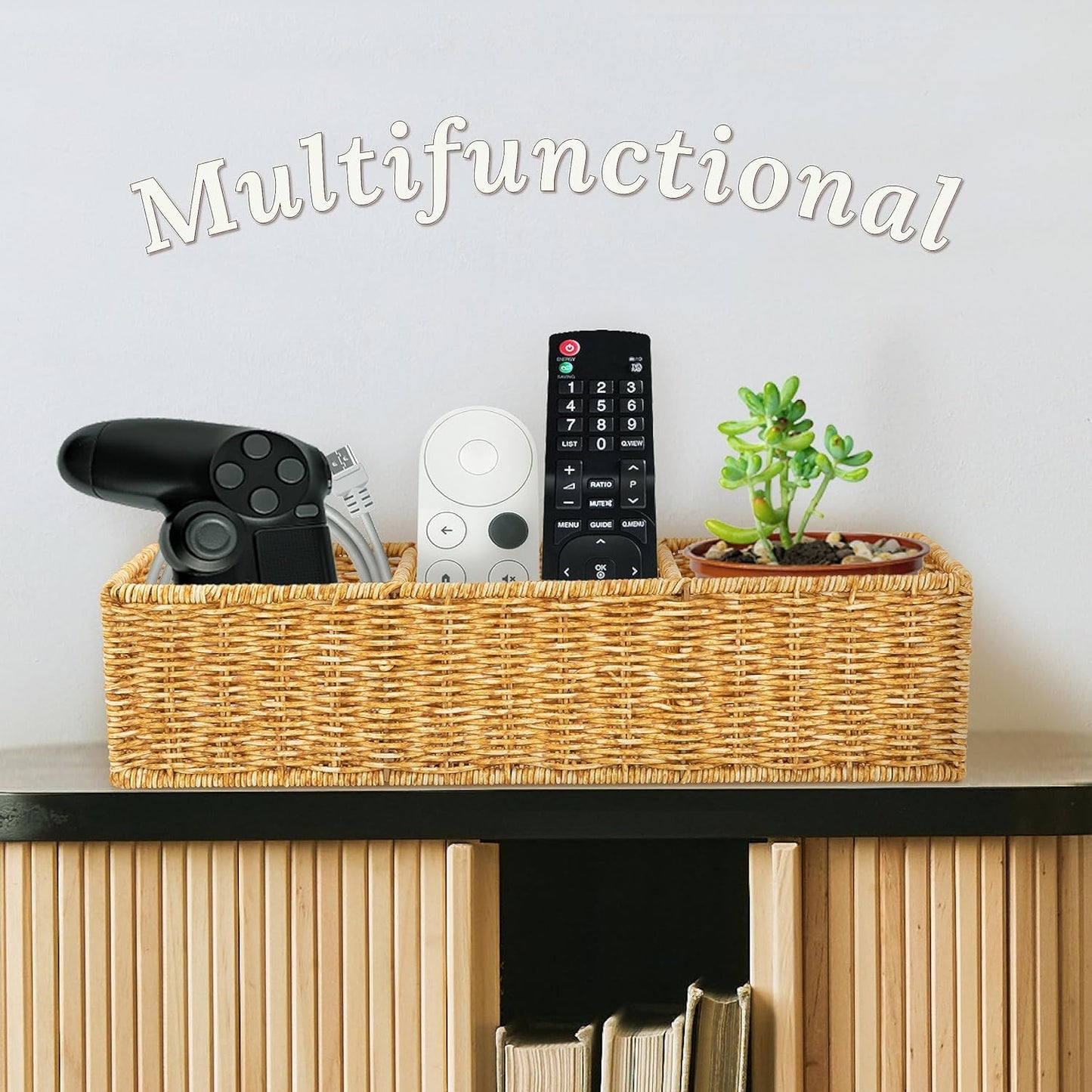 Wicker Basket with 3 Compartments, Toilet Storage, Bathroom Organizer Countertop, Resin Wicker 1pc, Latte