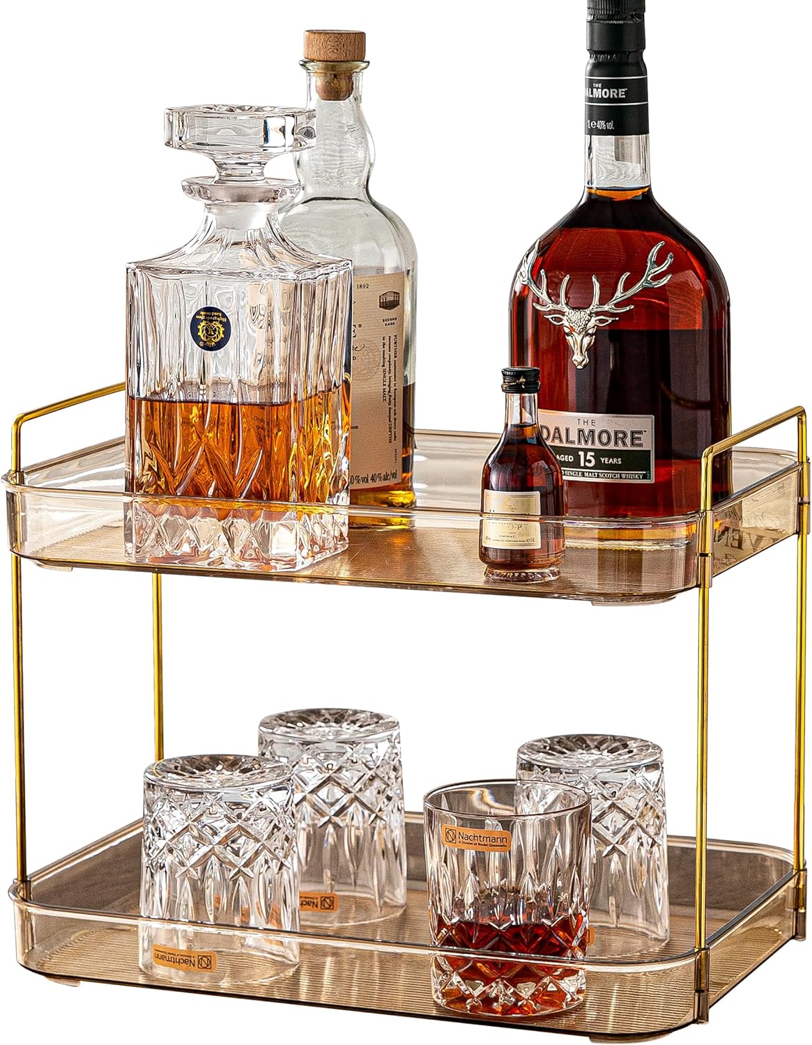 Coffee Bar Accessories, Station Organizers,Large Capacity Storage with Drain Board,Whisky Tray,Mug Tea Cup Holder Coffee Bar Organizer,Amber Gold