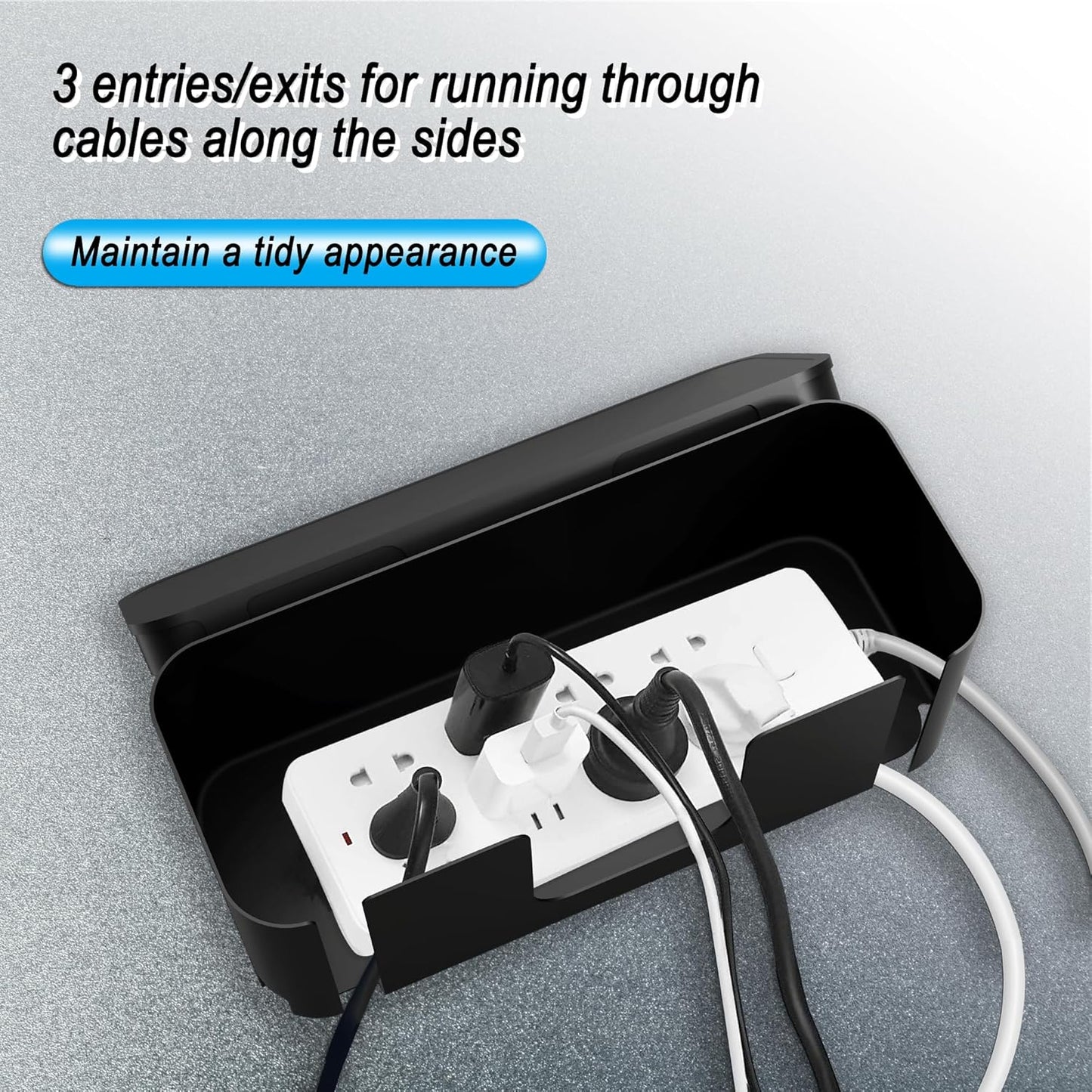 Power Strip Hider Box - Wire Storage Box for Extension Cord, Power Strips, and Surge Protector Wire Management. Cable Management Floor Outlet Hider Box (Large and Medium Sizes, Black)