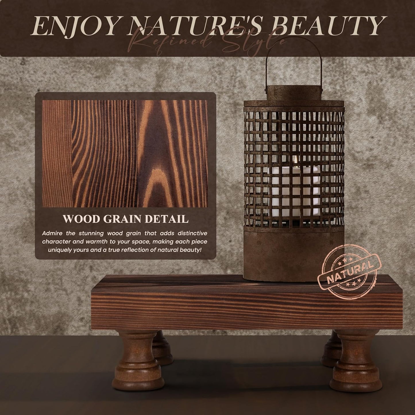 EOSAHR Farmhouse Pine Wood Risers for Decor in Kitchen & Bathroom - Risers Display Stands for Home Decor - Stylish Perfume Organizer for Placing Soap Dispenser on Small Vanity (Brown, 8.5")