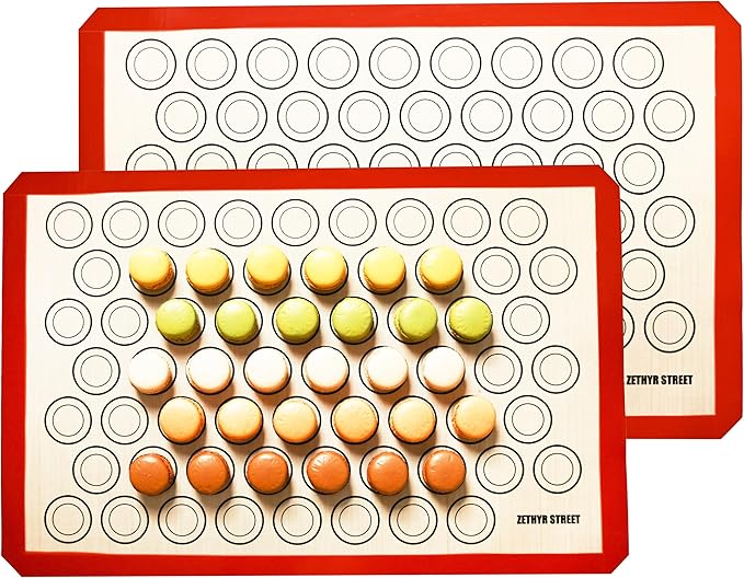 Macaron Silicone Baking Mats - Set of 2 - Full Size - 16.5 x 24, Non-Stick Macaron Mat for Perfect Baking - Dishwasher & Oven Safe, Ideal for Macarons, Cookies, Bread, Red Border