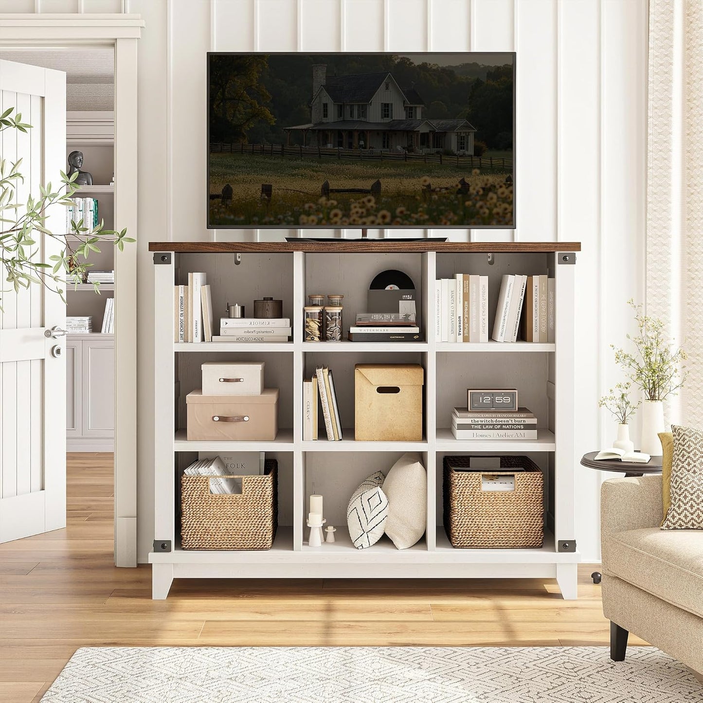 EnHomee 9 Cube Storage Organizer and Shelf, Cube Shelf with Storage,White Bookshelf for Bedroom and Home Office