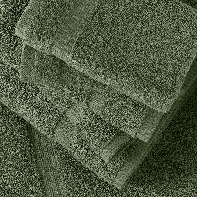 SALBAKOS 100% Turkish Cotton 6-Piece Towel Set | Heirloom Quality Hotel & Spa Collection | Soft, Super Absorbent 2 Washcloth, 2 Hand, 2 Bath Towel Sets | Made in Turkey (Green, 6 Piece Towel Set)