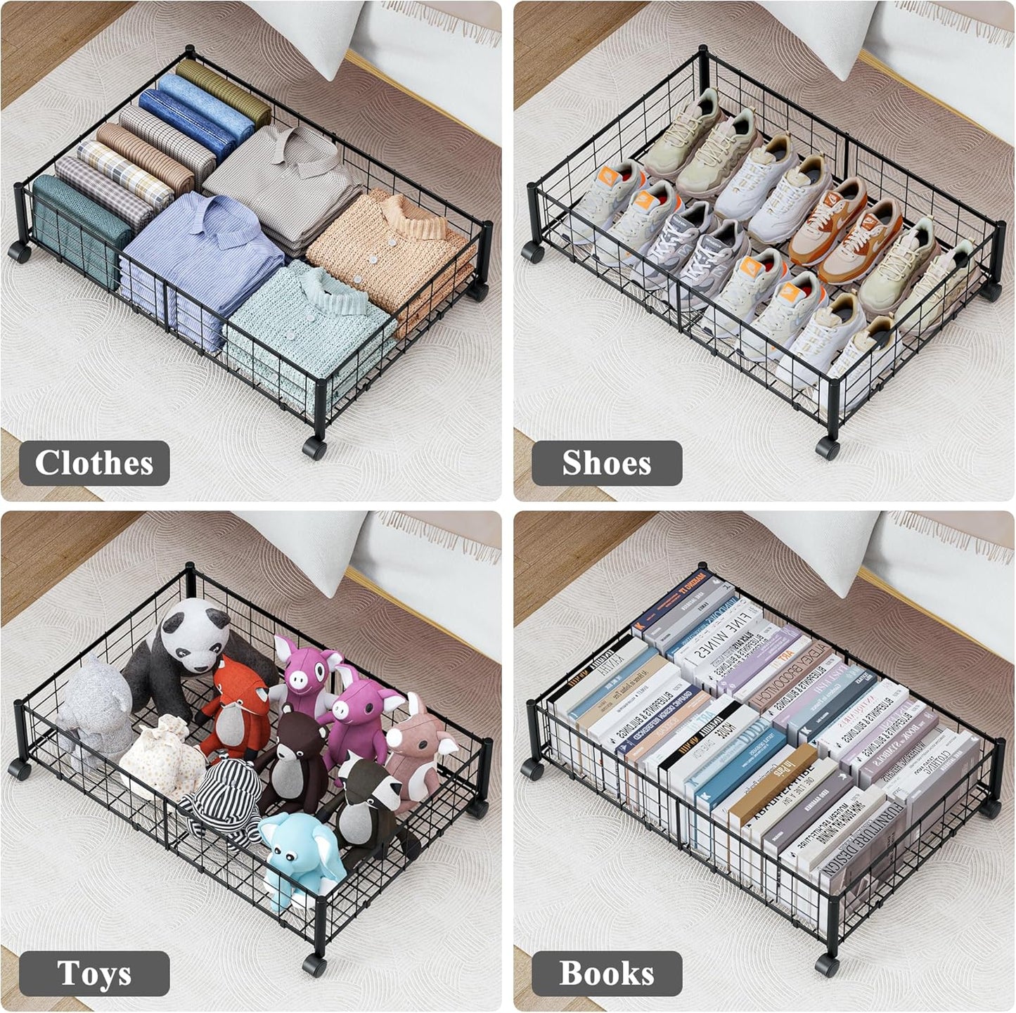 Under Bed Storage with Wheels, 360° Rotating, No-Assembly Underbed Storage Containers, 2PACK