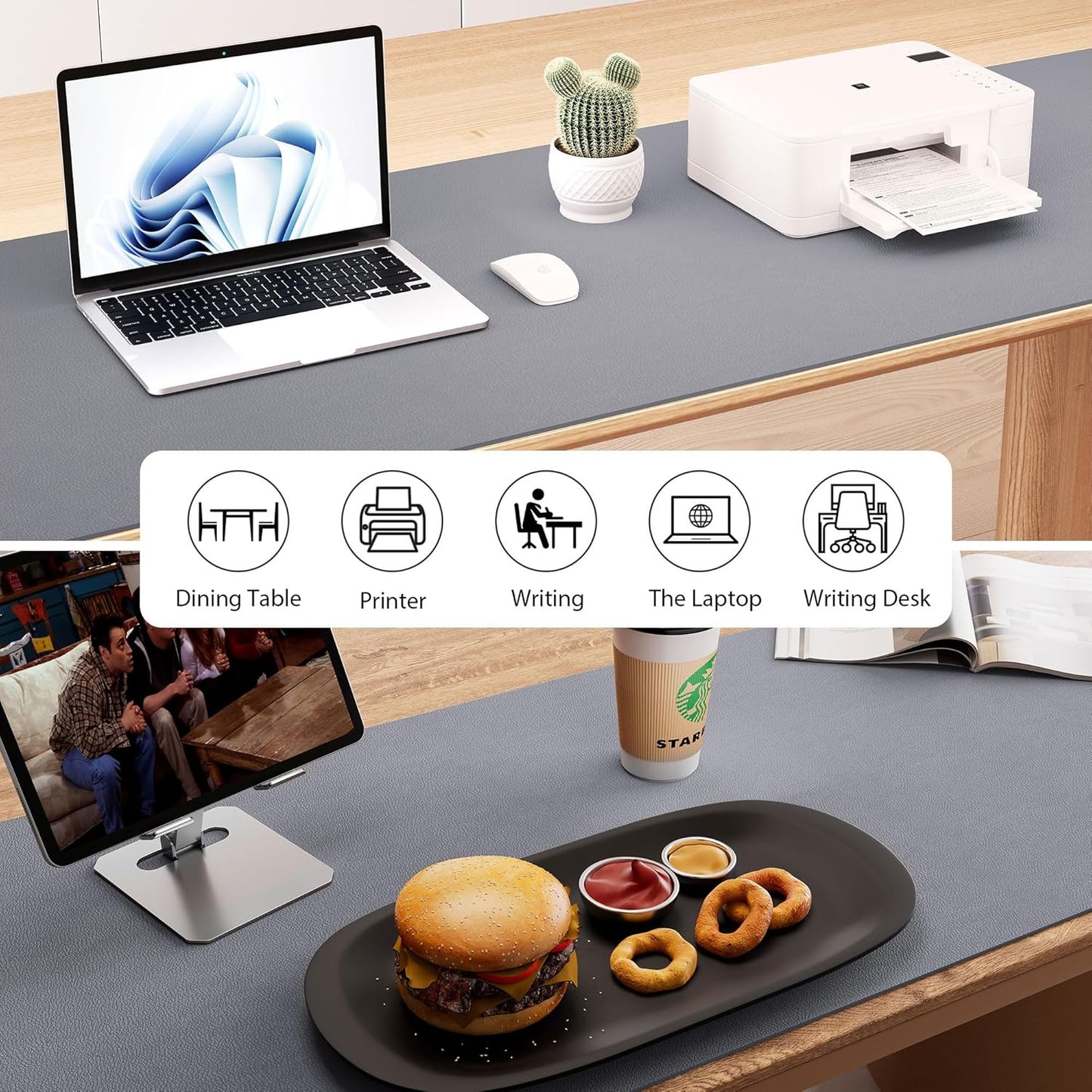 Aothia Leather Desk Pad Protector, Office Desk Mat, Large Mouse Pad, Laptop Desk Pad, Non-Slip PU Leather Desk Blotter, Waterproof Desk Writing Pad for Office and Home (Light Grey, 55" x 17")