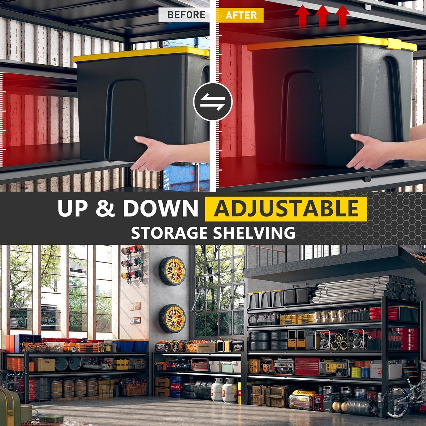 REIBII 60" W Garage Storage Shelves 2650LBS Metal Shelving, Garage Shelves Heavy Duty Shelving, 4 Tier Industrial Adjustable Shelf for Warehouse, Basement, Pantry, 60" W x 24" D x 60" H