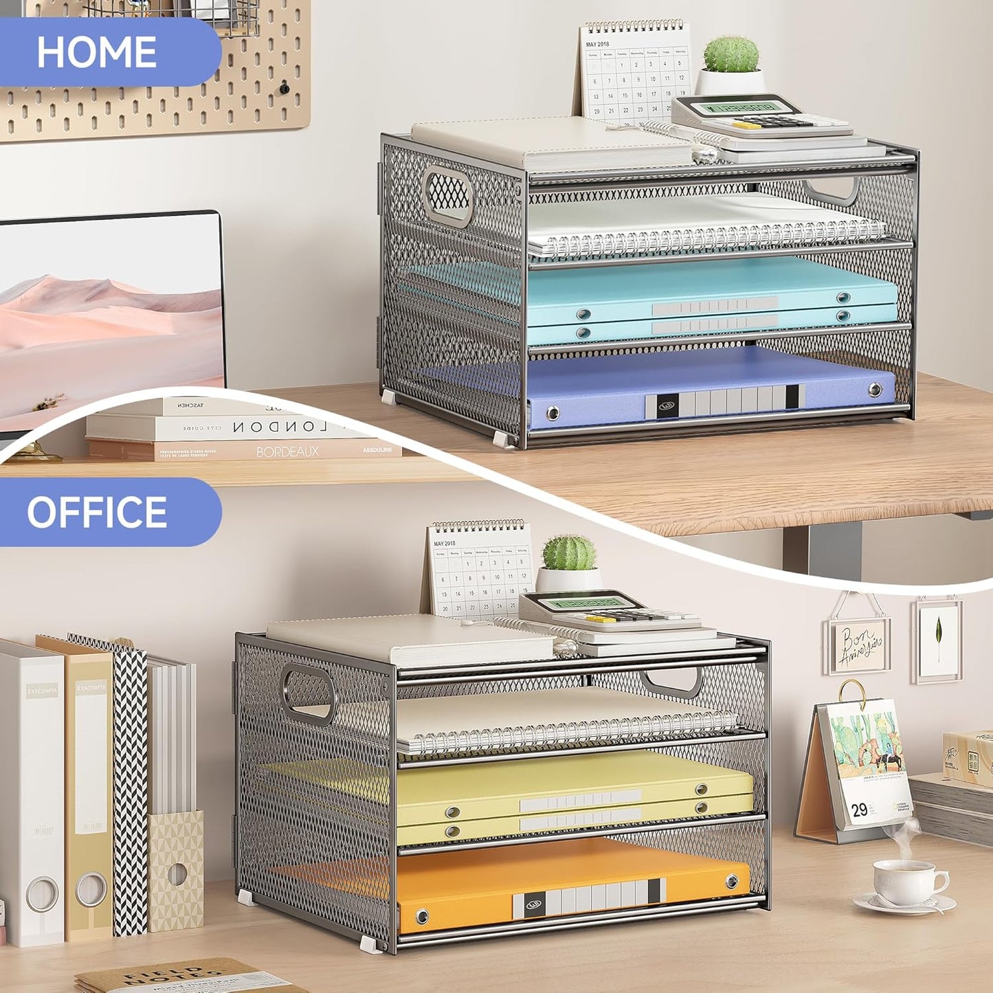 Subekyu Paper Letter Tray Organizer for Desk, Silver Metal Mesh Desk File Folder Sorter Organizer with Handle for Home Office School Supplies Organization