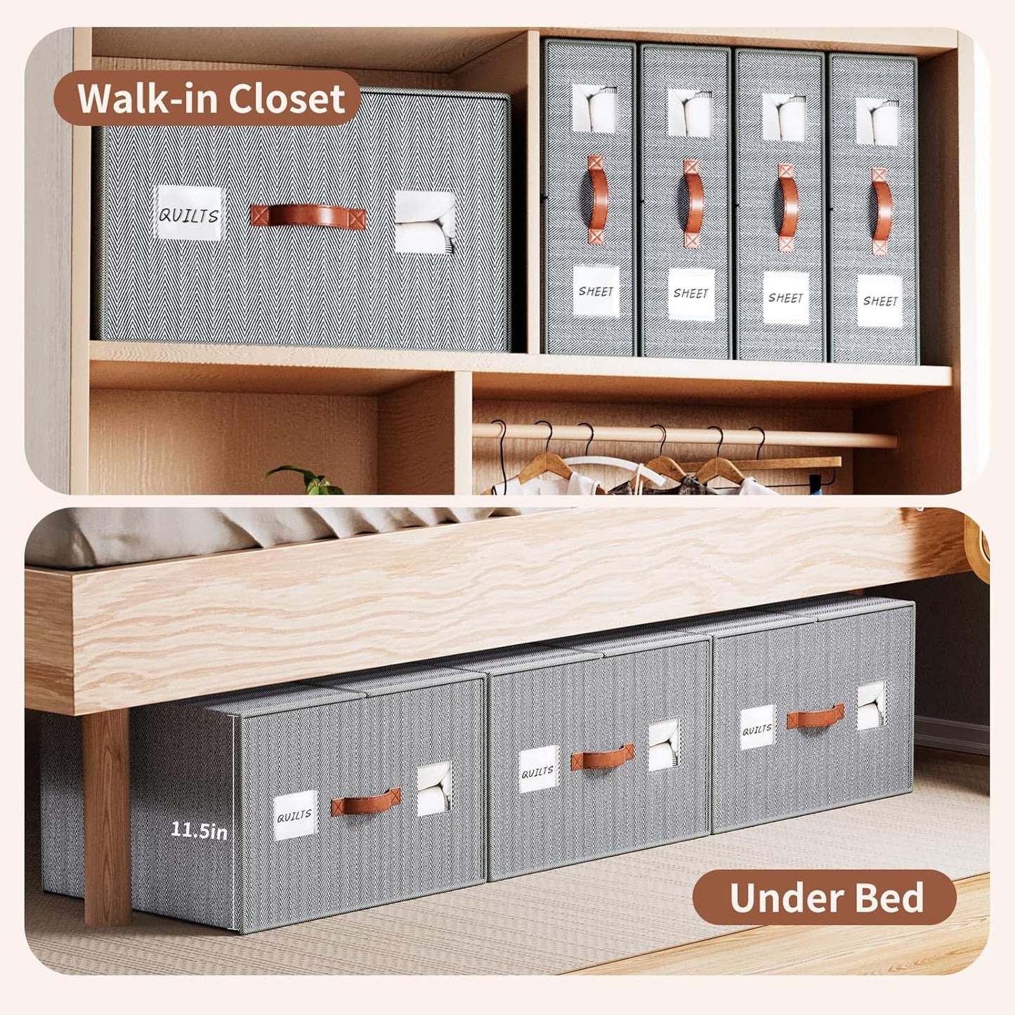 2 Pack Large Storage Bags for Comforters & Blankets, 70L Heavy-Duty blanket Organizers with Reinforced Walls ,Foldable 21"x18"x11" Space-Saving Design for Bedding Storage & sheet storage