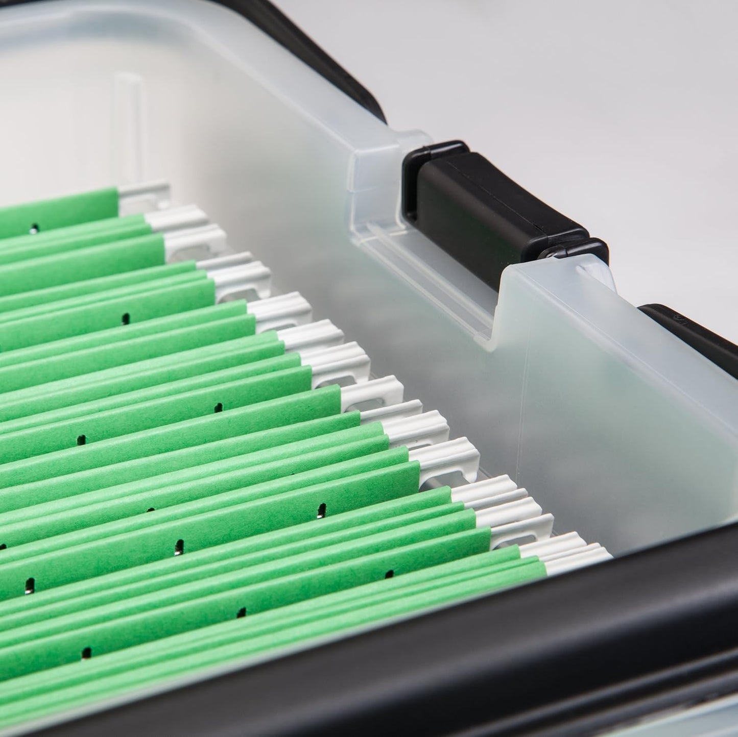 IRIS USA File Box File Organizer w/Wing Lid for Letter/Legal File, Water Resistant Document Box, BPA-Free Plastic Storage Bin Organizer with Handles, Stackable, Nestable, Clear 18 Qt. 4Pack