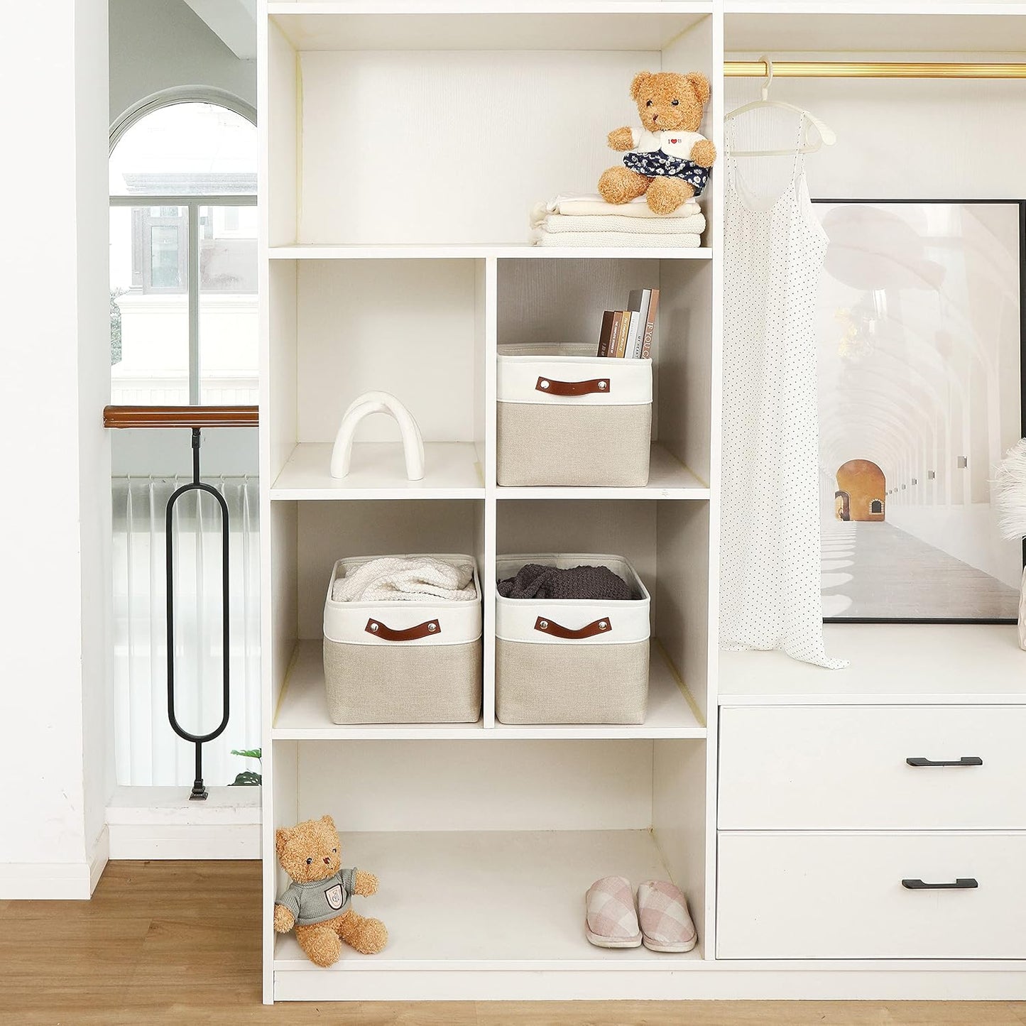 OrganiHaus Large Fabric Storage Baskets for Shelves 3 Pack, 15x11in Closet Storage Bins for Shelves, Canvas Baskets for Organizing, Linen Closet Organizers, Cloth Basket, Beige/Off-White