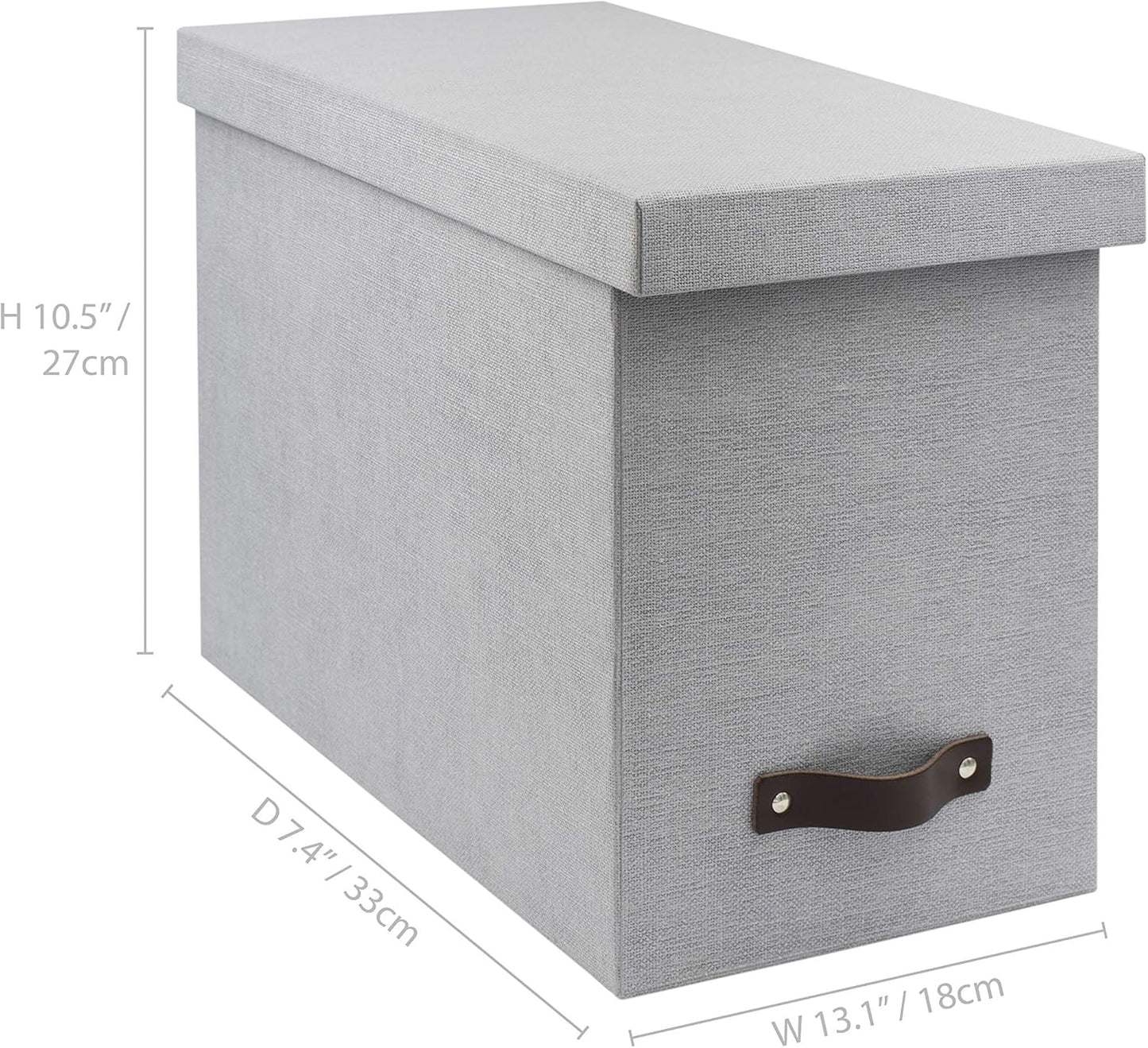Bigso John Desktop File Box | File Storage Box and Document Organizer for Important Paperwork | Durable Hanging File Box with a Lid and Leather Handle | 7.4’’ x 13’’ x 10.4’’ | Ash