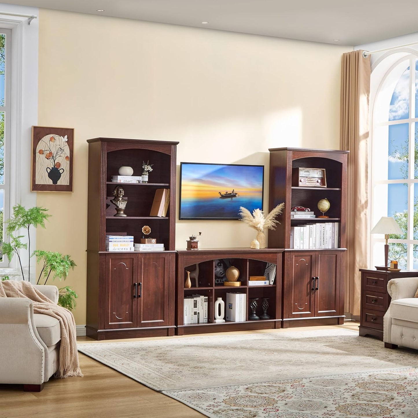 Bookshelf, 6-Cube Bookcase and Kids Bookshelf, Wooden Storage Cabinet with Cube Organizer, Modern Book Shelf for Bedroom Furniture, Living Room, Office Storage, Toy Organizer, Display Cabinet Cherry