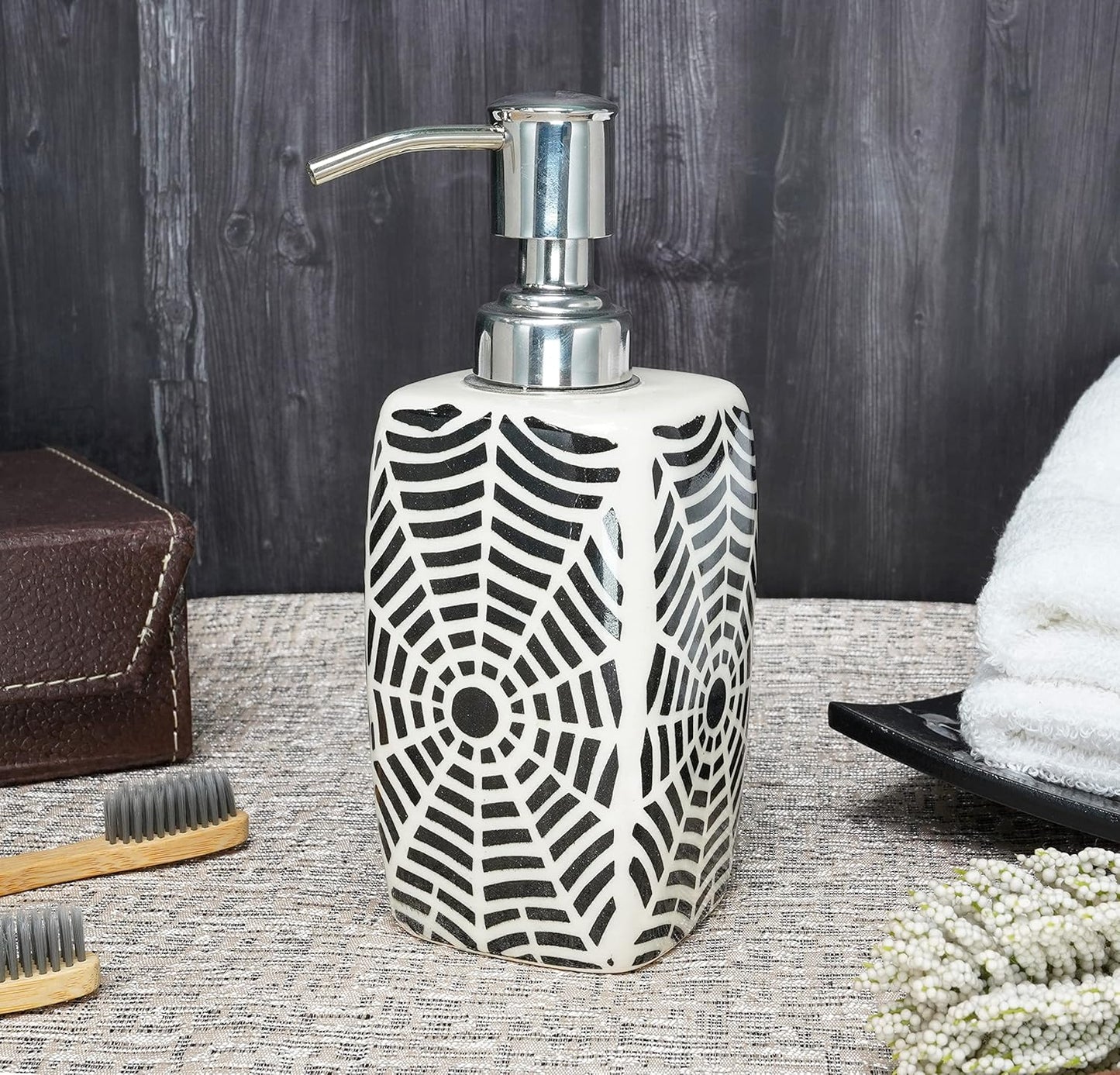 Ceramic Soap Dispenser, Handmade Bathroom Kitchen Decoration, Hand Painted, Countertop Organizer Complete Bath Luxury Accessory 9.5 OZ Refillable Rust Proof Pump Liquid Soap Lotion Dispenser 6.5"