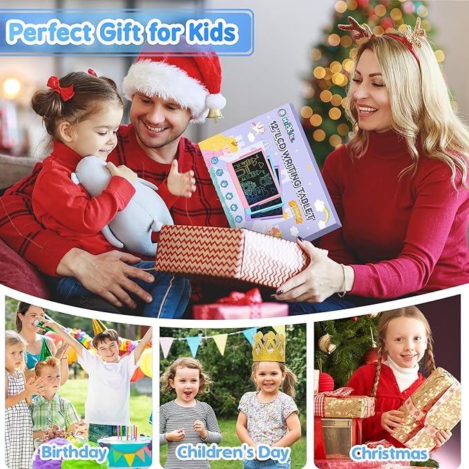 Hockvill LCD Writing Tablet for Kids 12 Inch, Toys for Boys Girls Drawing Pad for 3 4 5 6 7 Year Old Kids Toys, Toddler Erasable Doodle Board Travel Essentials, Children’s Day Gift - Blue