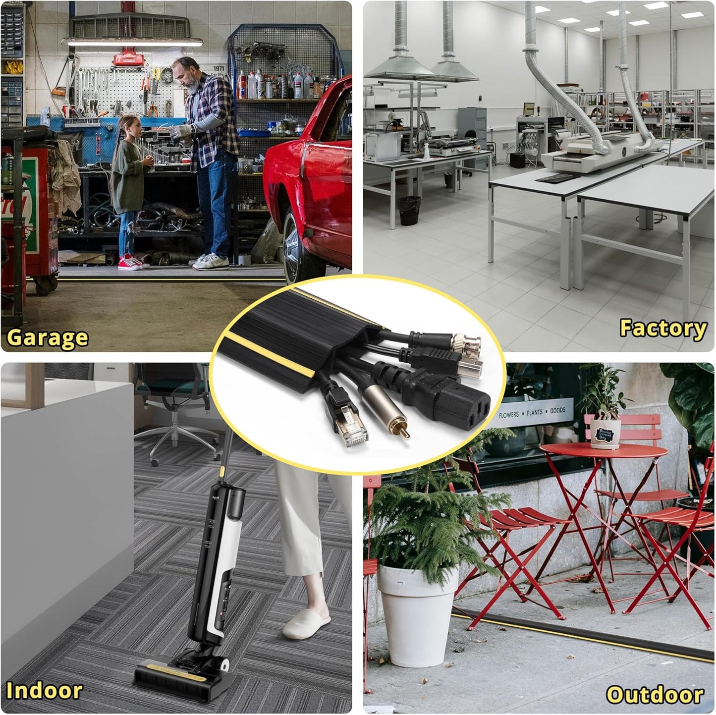 ZhiYo 4ft Cord Covers for Wires on Floor, Large Capacity Cord Hider Floor Wire Covers for Cords, Cable Protector Cable Management Prevent Cable Trips, for Home Office