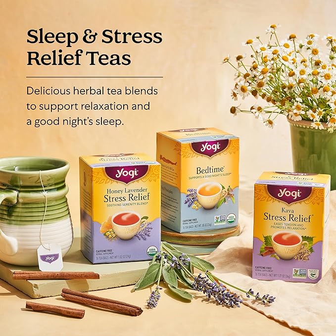 Yogi Tea Stress Relief & Relaxation Variety Sampler - 16 Bags per Pack (5 Packs) - Organic Relaxing Tea Sampler Set - Calming, Comforting Chamomile, Relaxed Mind & More