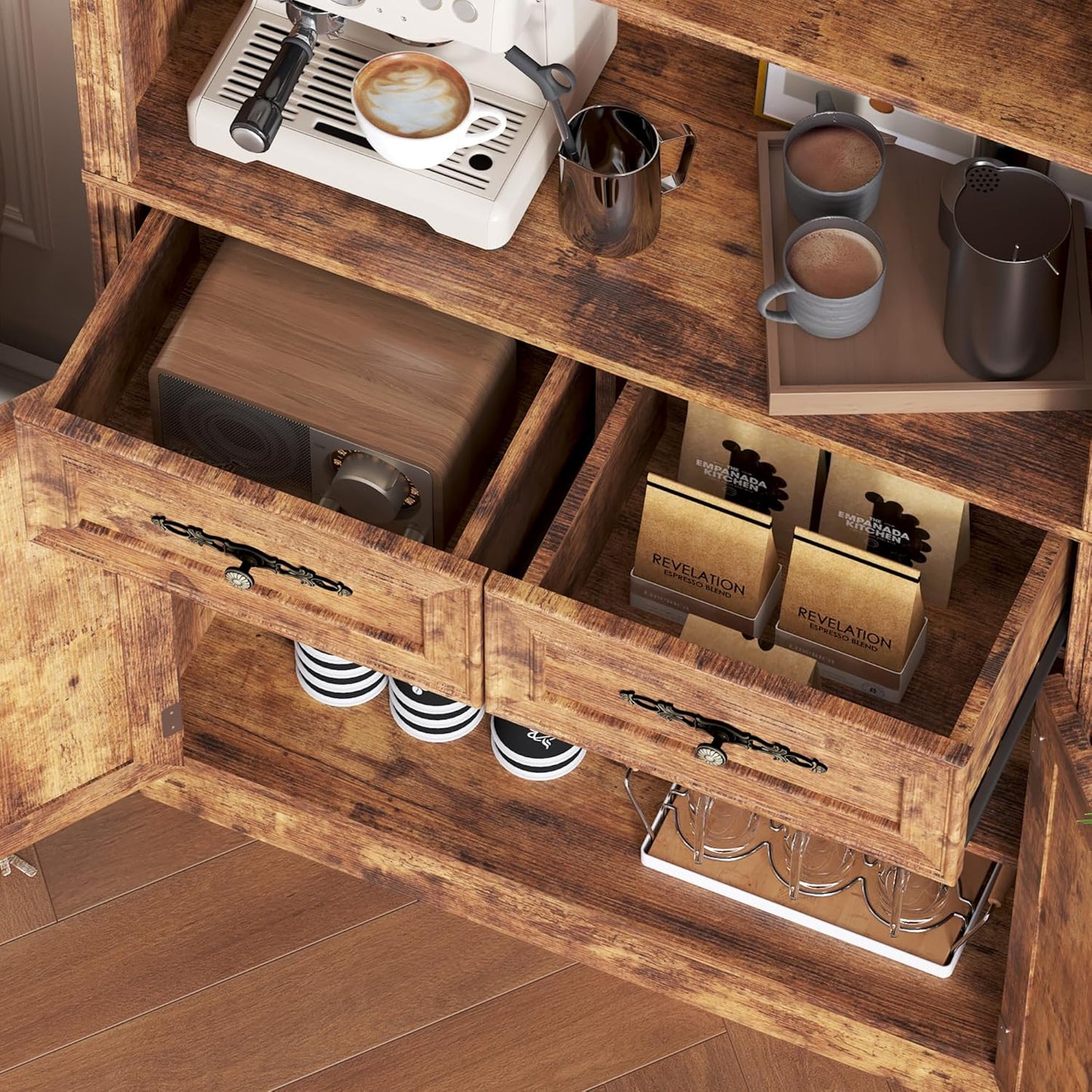 71.4" Tall Bookshelf with Drawers & Cabinet, 5-Tier Floor Standing Bookcase with Storage Doors, Adjustable Shelves & Metal Handles, 31.5" Wide Organizer for Home Office, Living Room