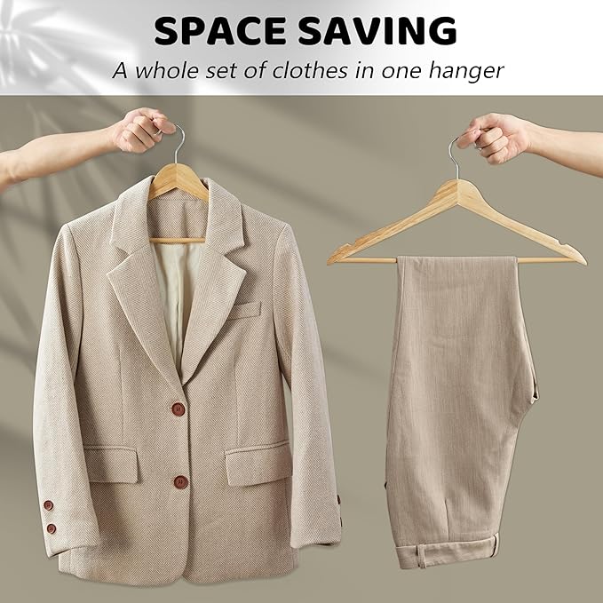 Wooden Hangers 20 Pack, Durable Wood Hangers with 360° Swivel Hook & Notches, Slim Coat Hanger Wooden for Closet, Natural