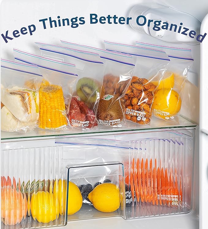 24/7 Bags- 2 Gallon Food Storage Bags, 25 Count, Double Zipper Seal, 2.5 Mil Thick, Easy Grip Open Tabs, Write-On Space, BPA-Free, Microwave Safe, Non-StandUp