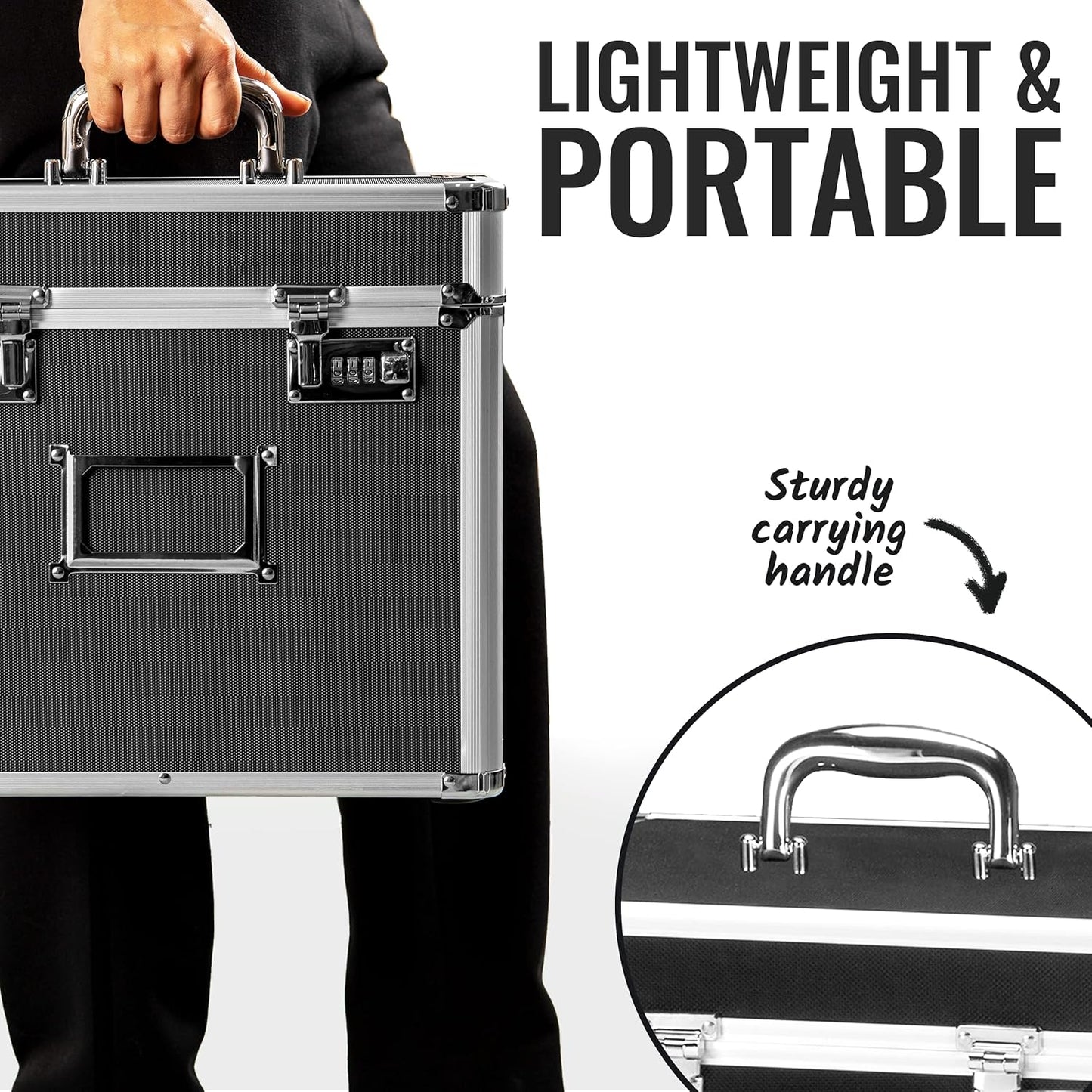 Vaultz Locking File Organizer Box - 13.5 x 13.25 x 10.5 Inch Large, Portable Locking Storage Box for Filing Letters & Documents w/Combination Lock, Black