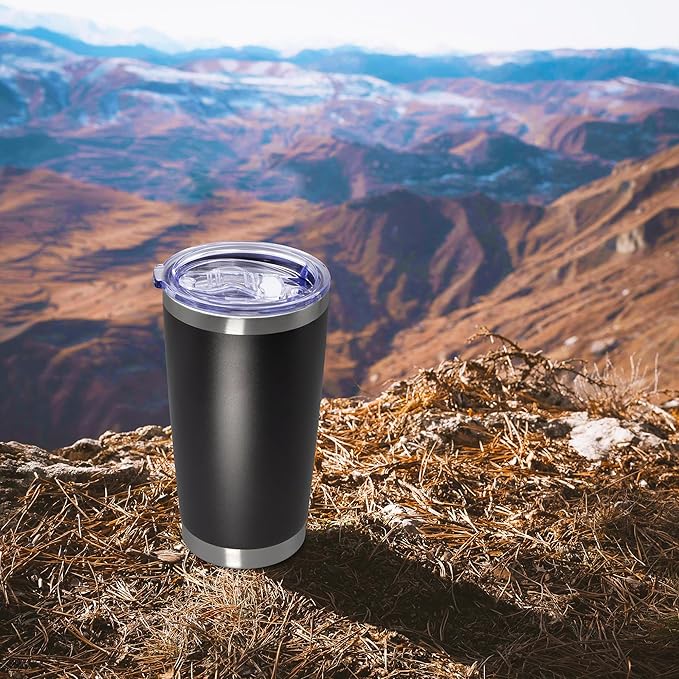 20 oz Tumbler Coffee Travel Tumblers Bulk with Lid Stainless Steel Double Wall Vacuum Insulated Mug Powder Coated Cups fit Car Cupholder for Hot and Cold - Black, 4Pack