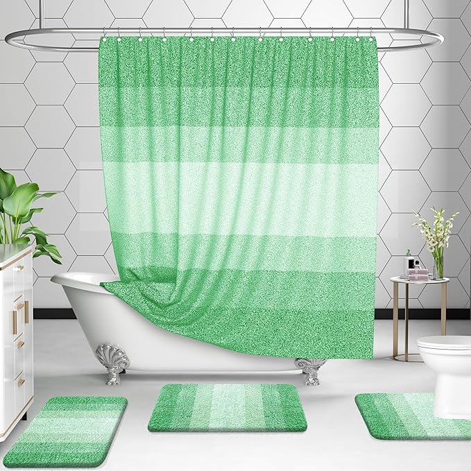 OLANLY Luxury Toilet Rugs U-Shaped 24x20, Extra Soft and Absorbent Microfiber Bathroom Rugs, Non-Slip Plush Shaggy Bath Mat, Machine Wash Dry, Contour Bathroom Mats for Toilet Base, Green