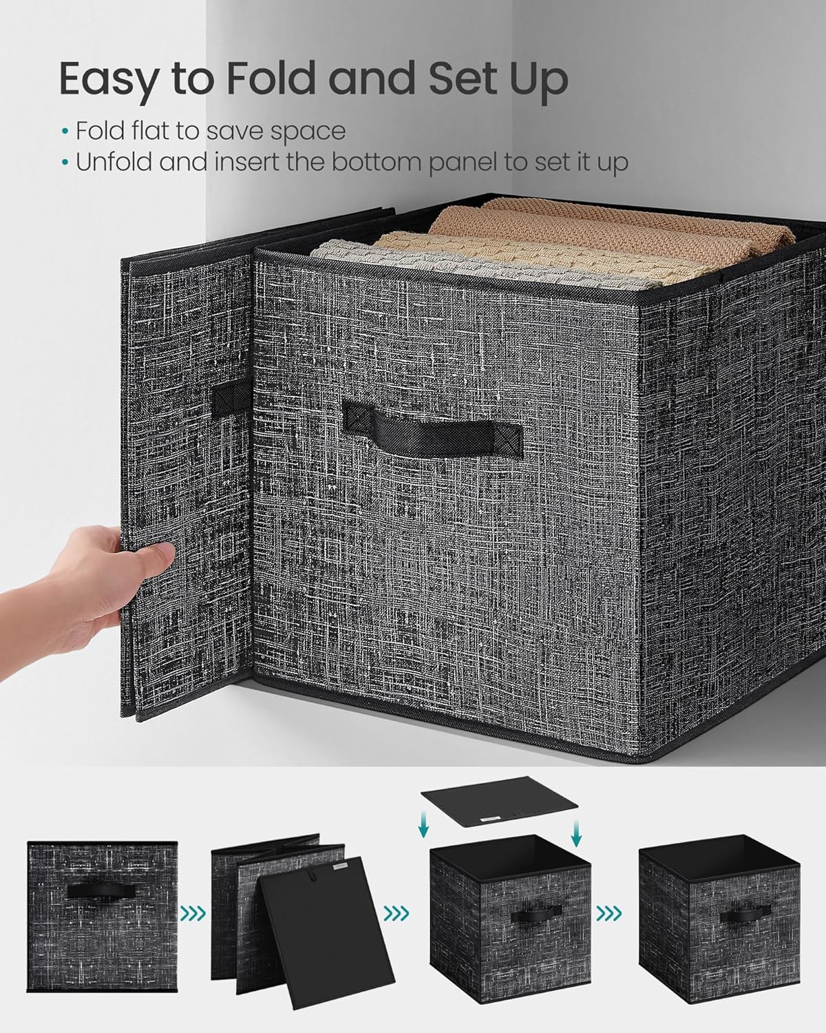 SONGMICS Storage Cubes, 13 x 13 x 13 Inches Non-Woven Fabric Bins with Double Handles, Set of 10, Closet Organizers for Shelves, Foldable, for Clothes, Ink Black UROB133B01