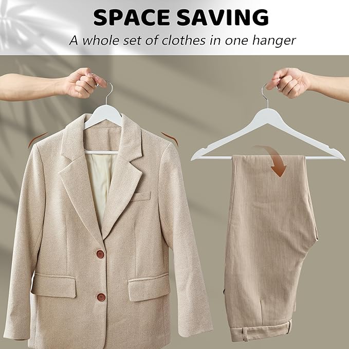 Wooden Hangers 20 Pack, Smooth Wood Hangers with 360° Swivel Hook & Notches, Slim Coat Hanger Wooden for Closet, White