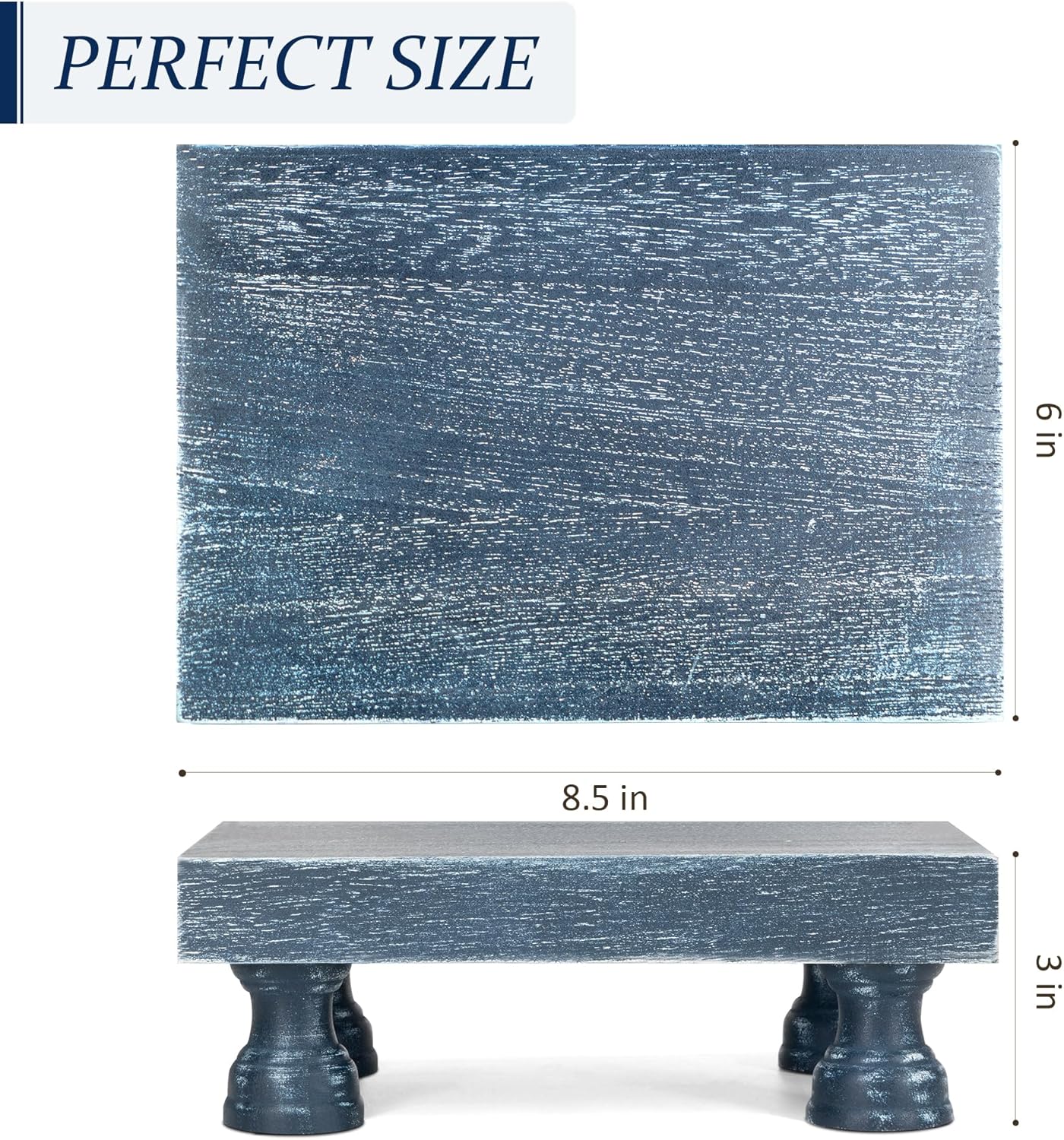 Decorative Display Risers for Home Decor - Wood Pedestal Stand for Kitchen Decor and Countertop Organizer - Ideal for Apartment Essentials (Blue)