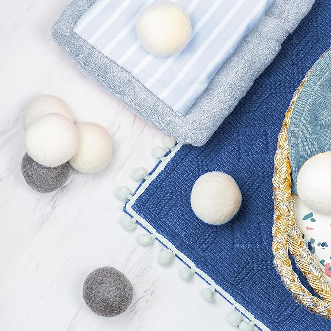 ELYN Wool Dryer Balls 6-Pack - XL, 100% New Zealand Wool, Reusable and Handmade. Fragrance-Free, Natural Fabric Softener, Reduce Wrinkles and Decrease Drying Time (White)