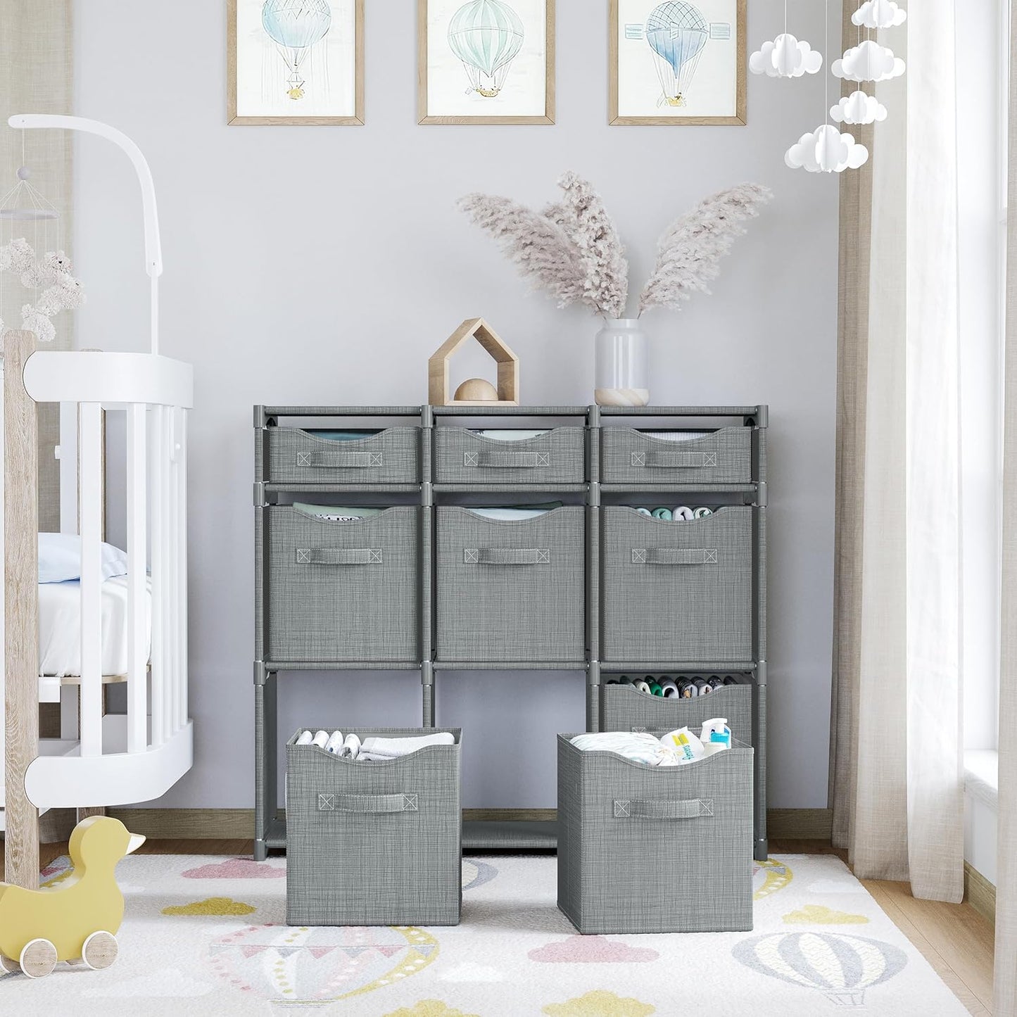 9 Cube Closet Organizers, Includes All Storage Cube Bins, Easy To Assemble Storage Unit With Drawers | Room Organizer For Clothes, Baby Closet Bedroom, Playroom, Dorm (Light Grey)